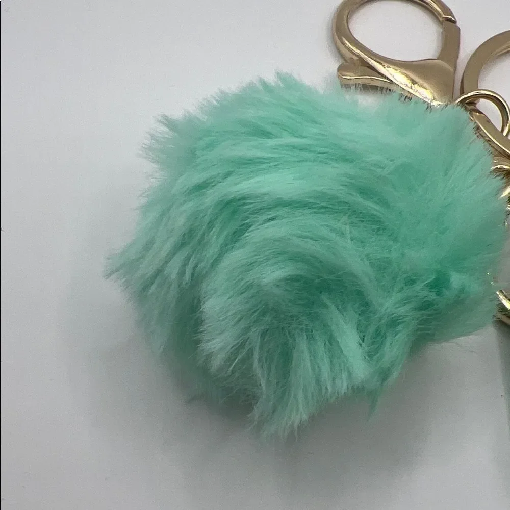 Green Mini Tumbler Keychain Purse Charm with a Pom Pom Charm